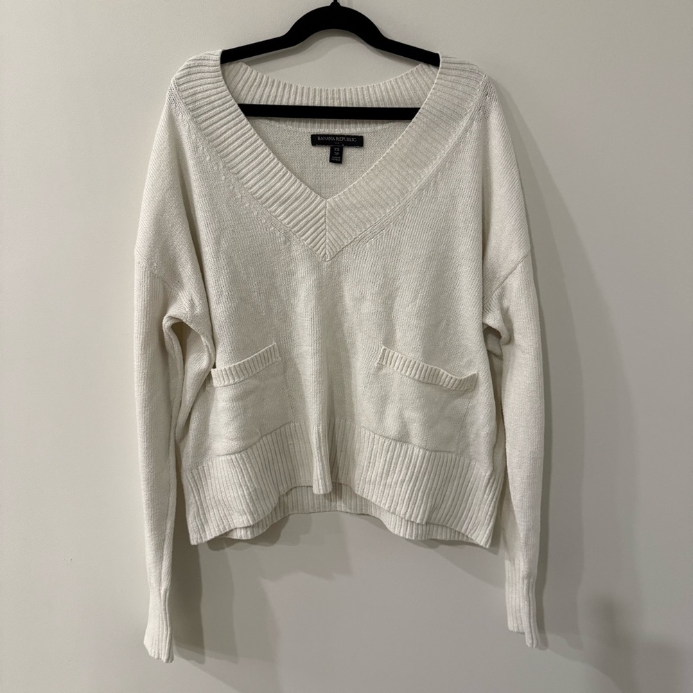 Banana Republic Off-White V-Neck Sweater